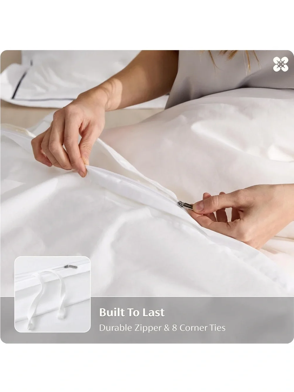 NEW Bedsure Hotel Collection 3 pc Duvet Cover Set, 100% Cotton. White with Frame